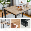 3 PCS Modern Dining Table Bench Set w/ Wooden Tabletop &amp; Metal Frame