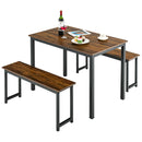 3 PCS Modern Dining Table Bench Set w/ Wooden Tabletop &amp; Metal Frame