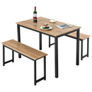 3 PCS Modern Dining Table Bench Set w/ Wooden Tabletop &amp; Metal Frame