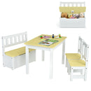 4 PCS Kids Wooden Activity Table &amp; Chairs Set w/Storage Bench Study Desk