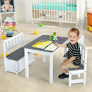 4 PCS Kids Wooden Activity Table &amp; Chairs Set w/Storage Bench Study Desk