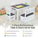 4 PCS Kids Wooden Activity Table &amp; Chairs Set w/Storage Bench Study Desk