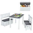 4 PCS Kids Wooden Activity Table &amp; Chairs Set w/Storage Bench Study Desk