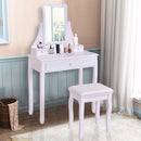 White Makeup Dressing Table Vanity Desk and Stool Set with Square Mirror and 3 Drawers Dresser Vanity Table HW55561BK