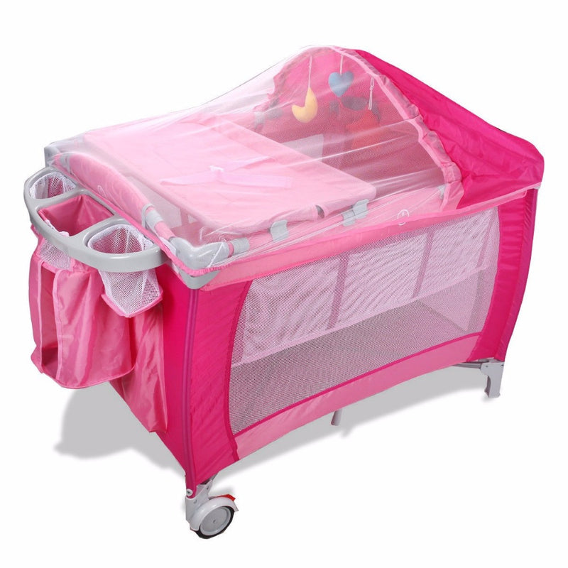 Portable Folding Baby Crib Multifunctional Child Bed Pink Blue Playpen