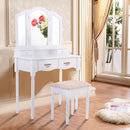 White Tri Folding Mirror Vanity Table Stool Set Modern Makeup Dressing Desk with 4 Drawers Wood Dressers HW54073WH