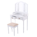 White Tri Folding Mirror Vanity Table Stool Set Modern Makeup Dressing Desk with 4 Drawers Wood Dressers HW54073WH