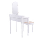 White Tri Folding Mirror Vanity Table Stool Set Modern Makeup Dressing Desk with 4 Drawers Wood Dressers HW54073WH