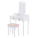 White Tri Folding Mirror Vanity Table Stool Set Modern Makeup Dressing Desk with 4 Drawers Wood Dressers HW54073WH