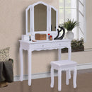 White Tri Folding Mirror Vanity Makeup Table Stool Set Home Desk With 4 Drawers Bedroom Modern Dresser HW55563WH