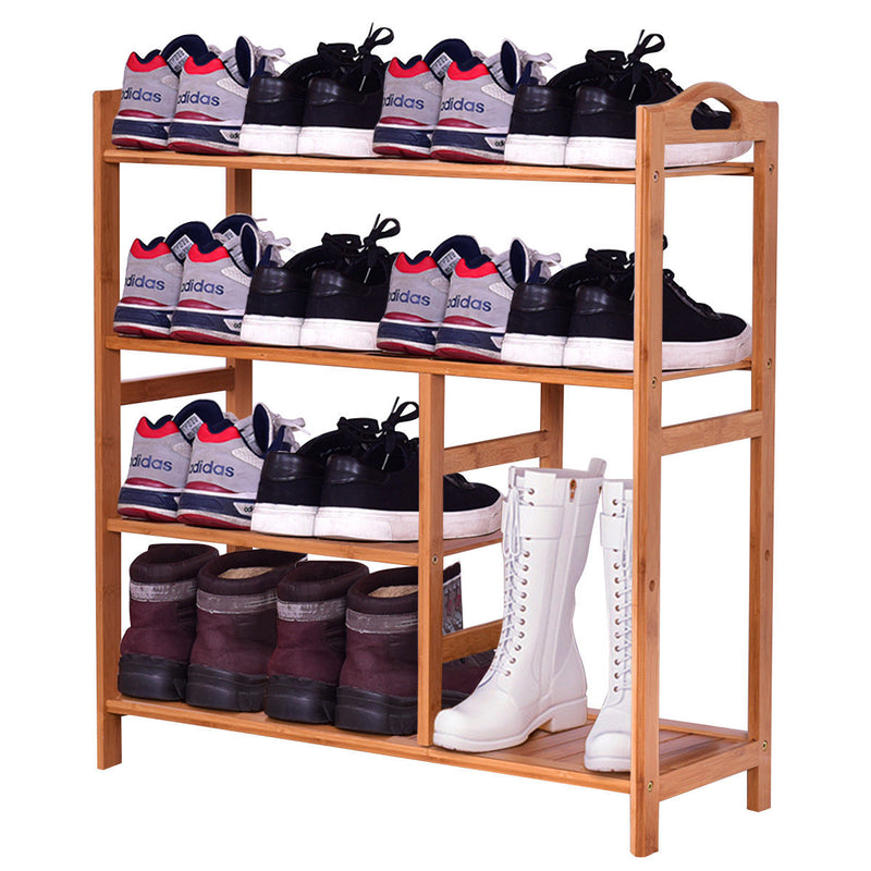 4 Tier Multifunction Bamboo Shoe Rack Boot Tower Shelf Modern Home Shoes Storage Organizer Stand HW56488