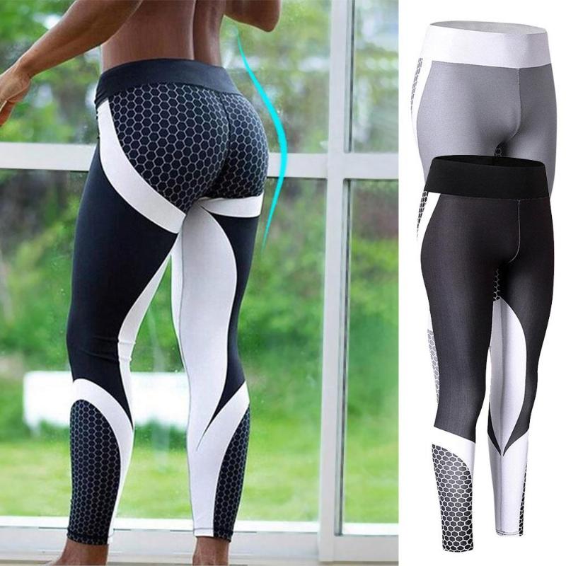 Women Sports Yoga Print fitness Elastic Legging Trousers Slim Pants Plus Size M-XL