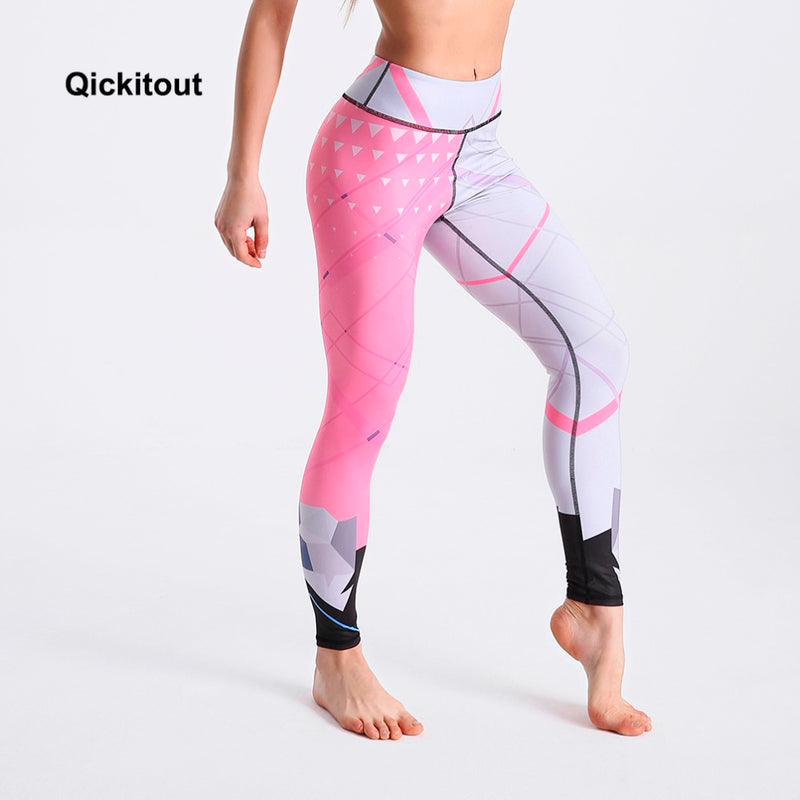 Women Leggings Long Pants Pink White Color Striped Patchwork High Waist Pants Fitness