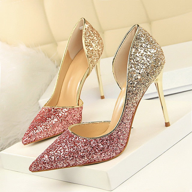 Bling Extreme High Heels Shoes Gold Sequins Gradient