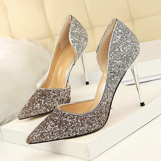 Bling Extreme High Heels Shoes Gold Sequins Gradient