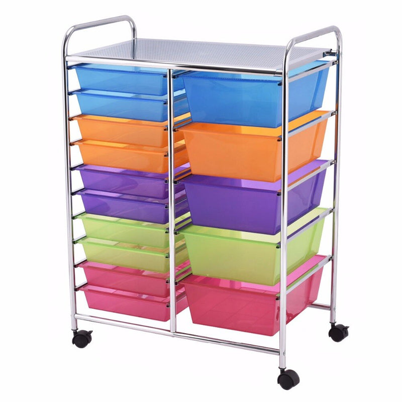 15 Drawer Rolling Storage Cart Tools Scrapbook Paper Office School Organizer