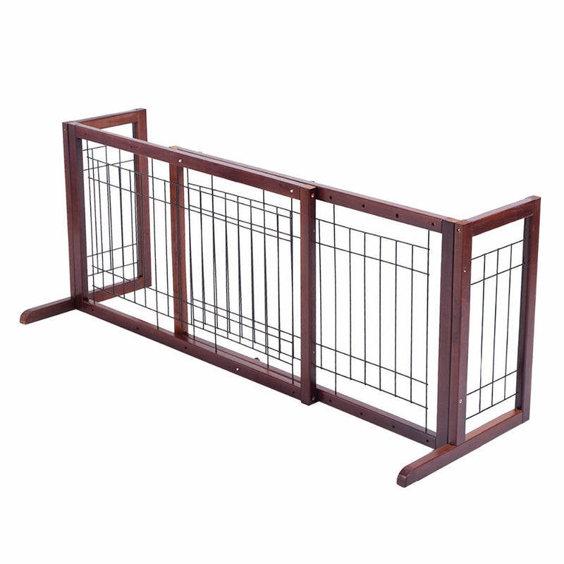 Wood Dog Gate Adjustable Indoor Solid Construction Pet Fence Playpen Free Stand PS6090