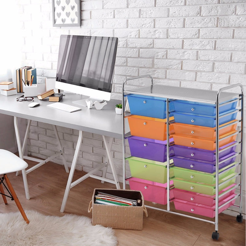 15 Drawer Rolling Storage Cart Tools Scrapbook Paper Office School Organizer