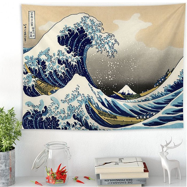 Japan Kanagawa Waves Printed Hanging Tapestry