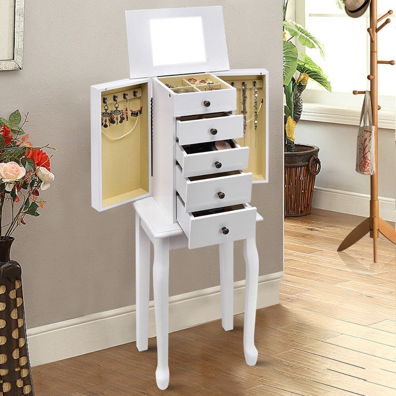 Jewelry Chest Storage Cabinet Stand Organizer Christmas w/ Mirror White Home Furniture HW56419WH