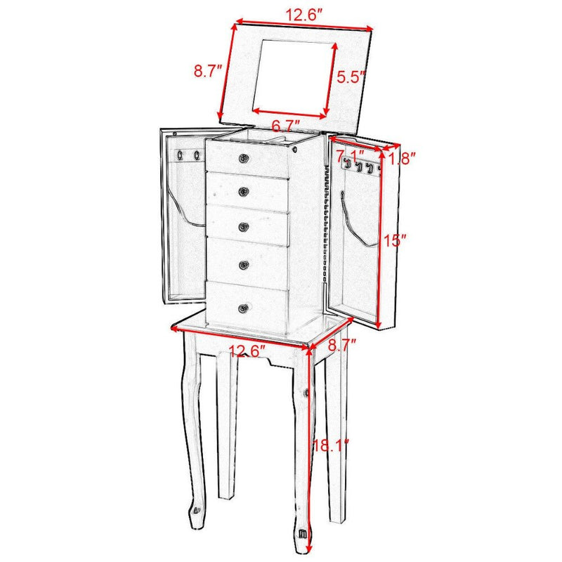 Jewelry Chest Storage Cabinet Stand Organizer Christmas w/ Mirror White Home Furniture HW56419WH