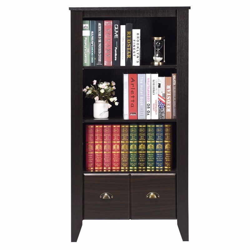 3 Shelf Bookcase Bookshelf Adjustable Shelves Antique Organizer Furni W/2 Drawer Home Furniture HW60303