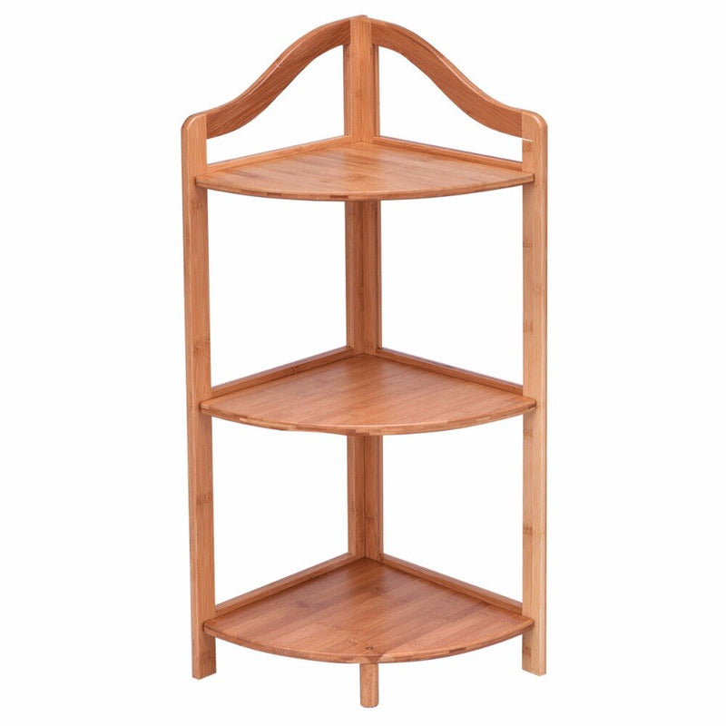 3 Tier Bamboo Free Standing Corner Rack Tower Organizer Shelving Shelf Storage Modern Furniture HW56490