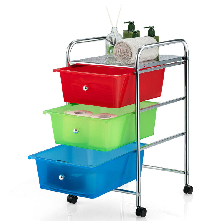 3-Drawer Rolling Storage Cart with Plastic Drawers for Office (Yellow)