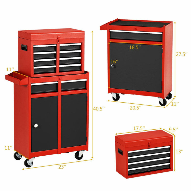 2-in-1 Rolling Tool Chest with 5 Sliding Lockable Drawers