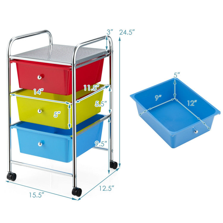 3-Drawer Rolling Storage Cart with Plastic Drawers for Office (Yellow)