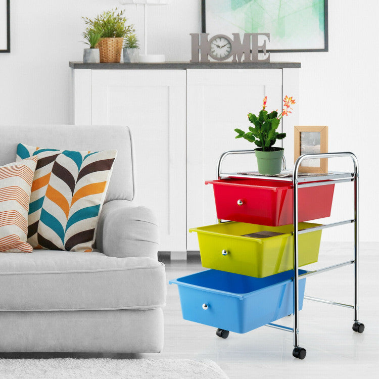 3-Drawer Rolling Storage Cart with Plastic Drawers for Office (Yellow)