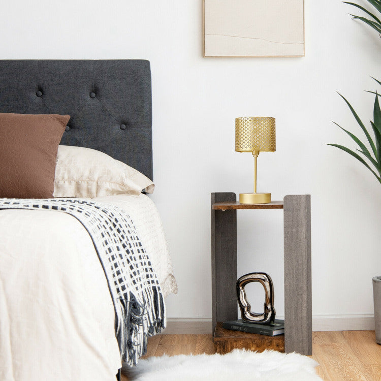 2-Tier Square End Table with Open Storage Shelf for Small Space