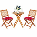 3PCS Patio Folding Wooden Bistro Set Cushioned Chair Conversation Garden Red