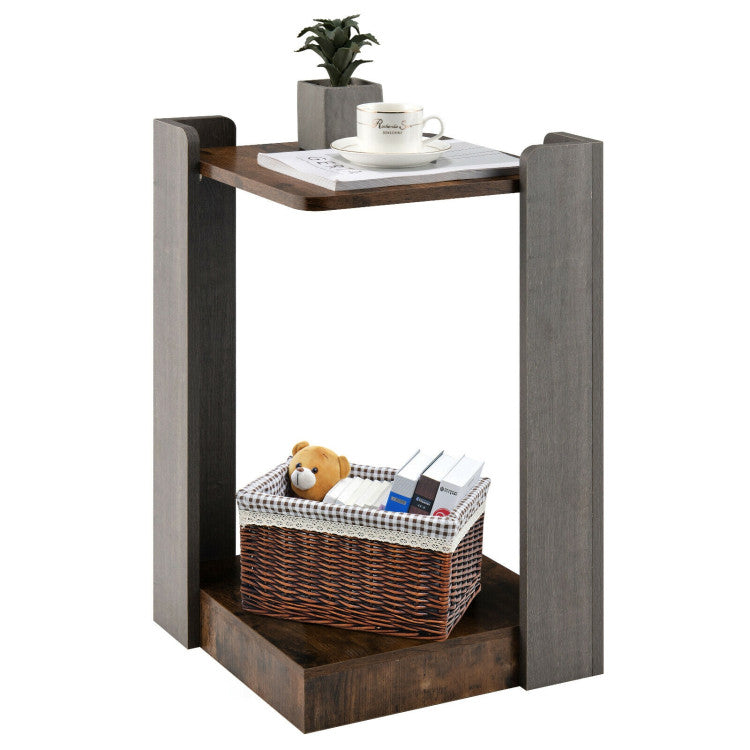 2-Tier Square End Table with Open Storage Shelf for Small Space