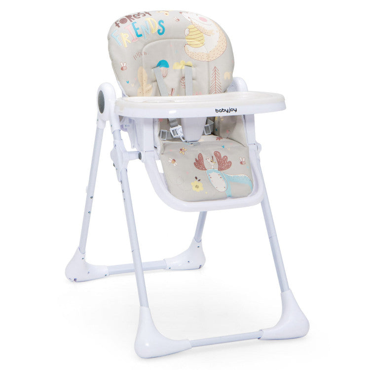 Baby High Chair Folding Feeding Chair with Multiple Recline and Height Positions - Beige