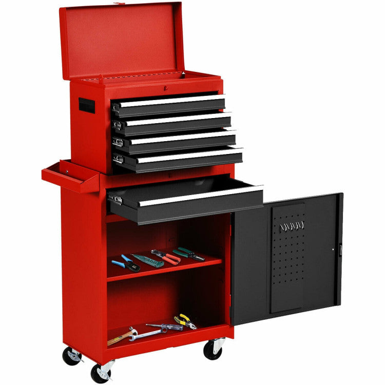 2-in-1 Rolling Tool Chest with 5 Sliding Lockable Drawers