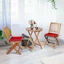3PCS Patio Folding Wooden Bistro Set Cushioned Chair Conversation Garden Red