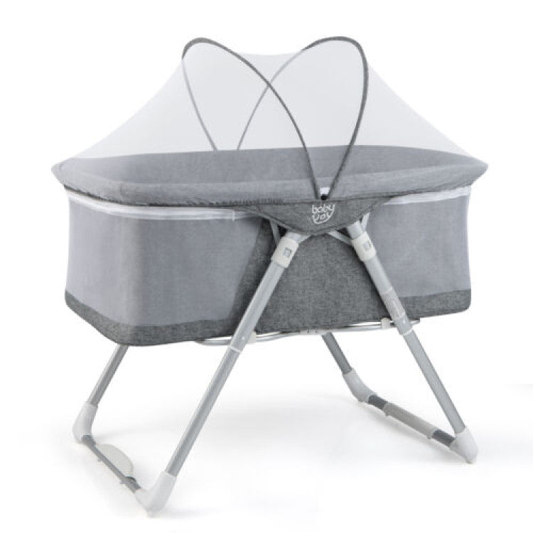 2-In-1 Baby Bassinet with Mattress and Net (Gray)