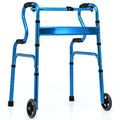 Adjustable Heavy-Duty Folding Walker with Unidirectional Wheels and Bi-Level Armrests