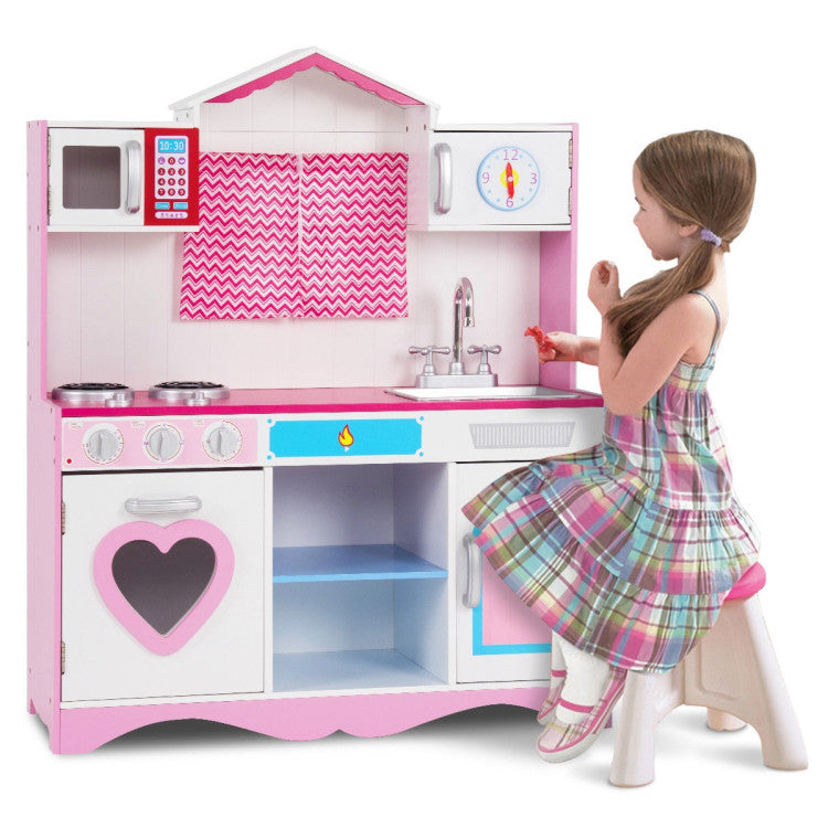 Wood Kitchen Toy Kids Cooking Pretend Play Set