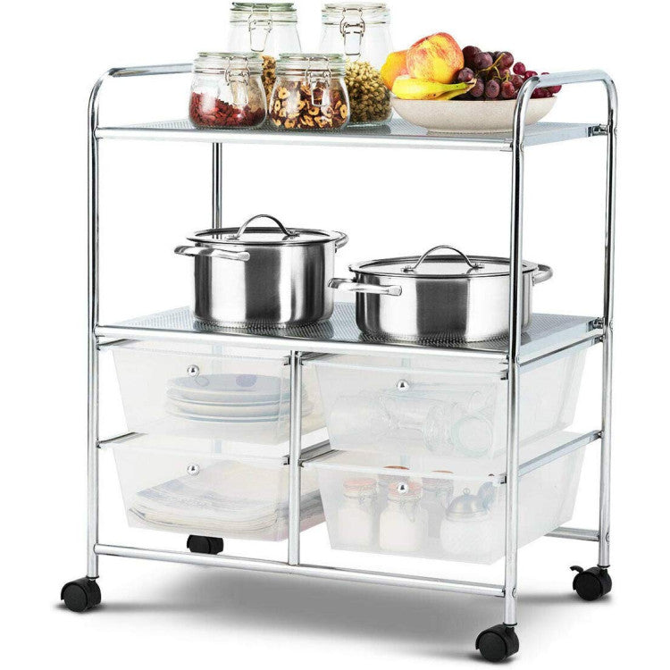 4 Drawers Shelves Rolling Storage Cart Rack (Clear)