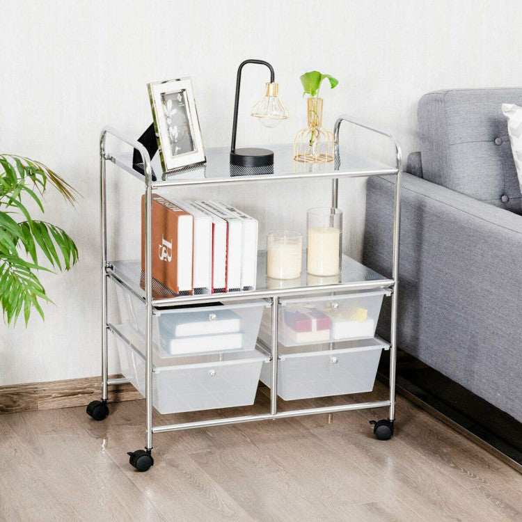 4 Drawers Shelves Rolling Storage Cart Rack (Clear)