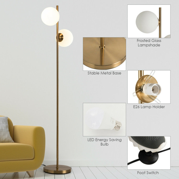 65 Inch LED Floor Lamp with 2 Light Bulbs and Foot Switch